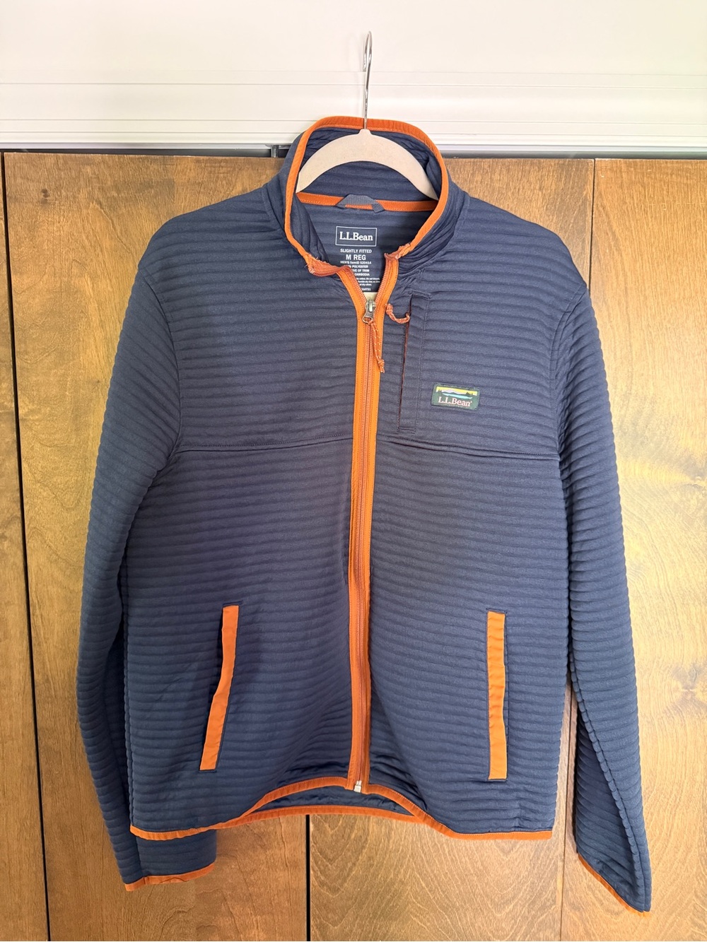L.L.Bean Navy Quilted Jacket with Tan Trim